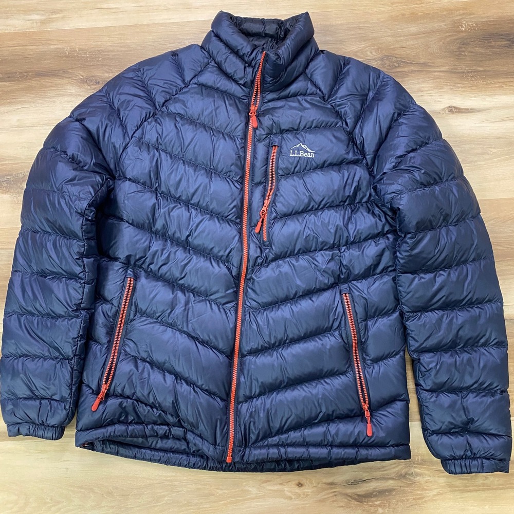 LL Bean Puffer Jacket Size M Ultralight 850 Downtek Nylon Regular Navy Blue